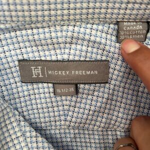 Hickey Freeman Blue Microcheck Houndstooth Button Down Casual Shirt Size 16.5